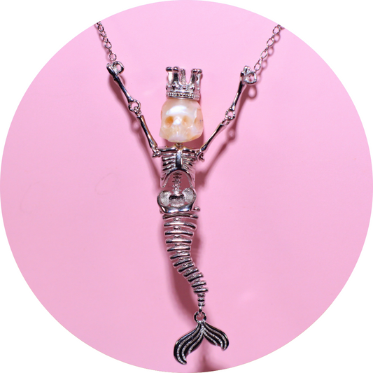 Mystic Mermaid Pearl Siren Queen Necklace with Fresh Water Hand Carved Pearl