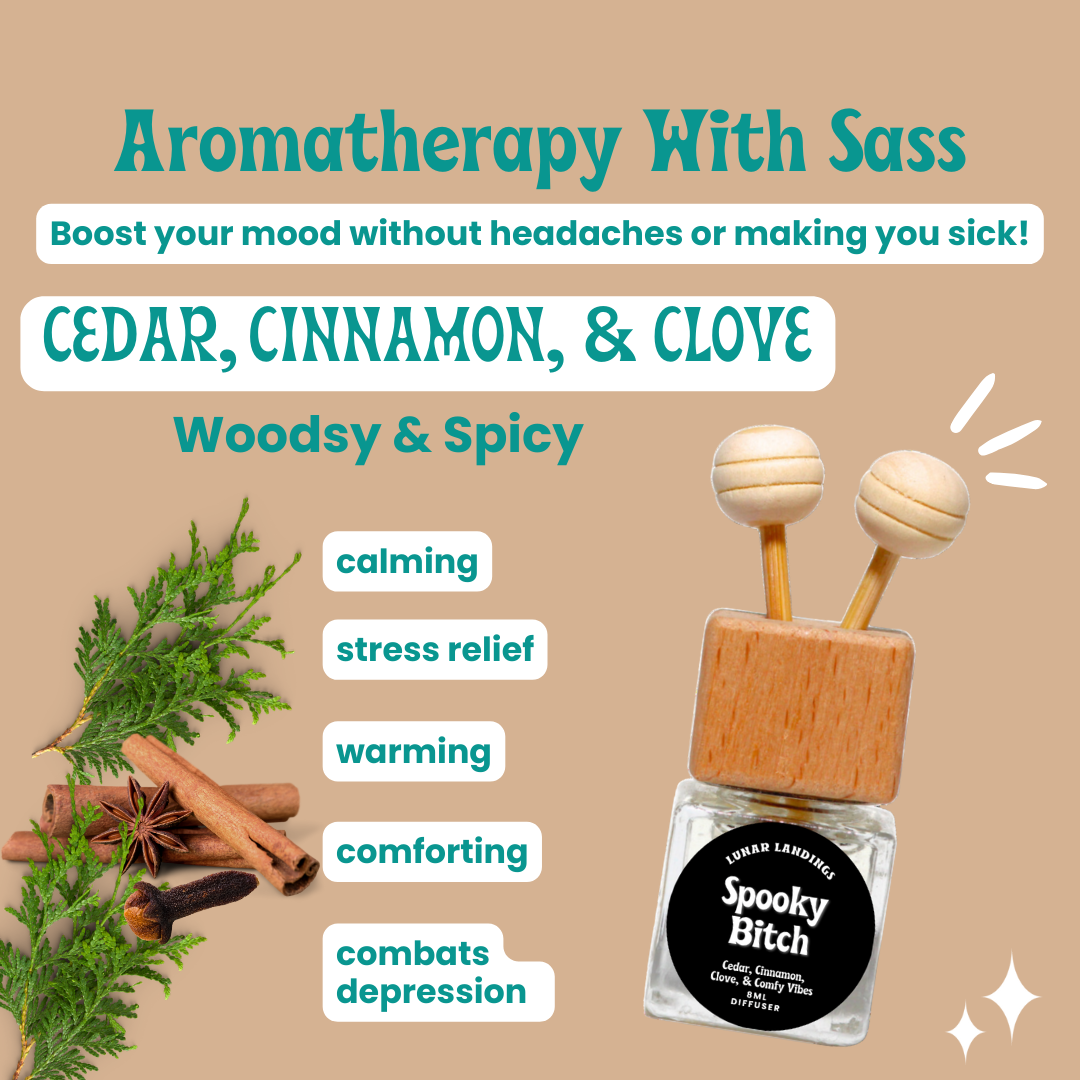 Spooky Bitch Car Freshener & Refill, Cedar, Cinnamon, & Clove Essential Oil Infused