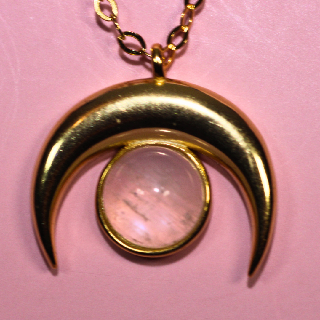 Gold Moon Goddess Crescent Moonstone Necklace, 18 K Gold Plated