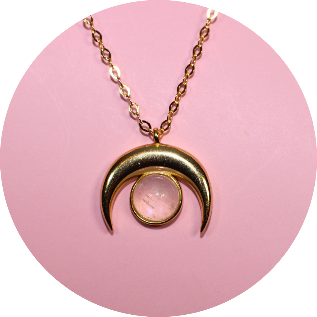Gold Moon Goddess Crescent Moonstone Necklace, 18 K Gold Plated