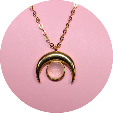 Gold Moon Goddess Crescent Moonstone Necklace, 18 K Gold Plated