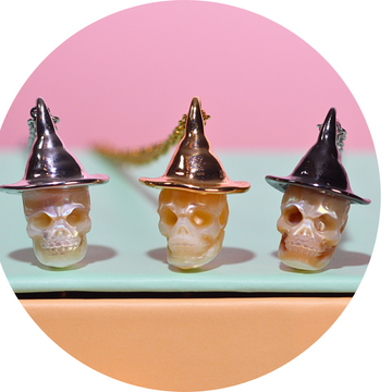 Mystic Skull Pearl in Witches Hat Necklace with  Fresh Water Handcrafted Pearl