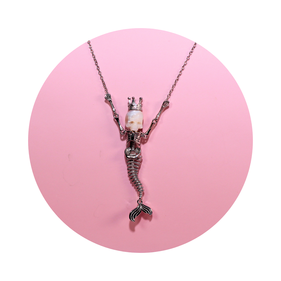 Mystic Mermaid Pearl Siren Queen Necklace with Fresh Water Hand Carved Pearl