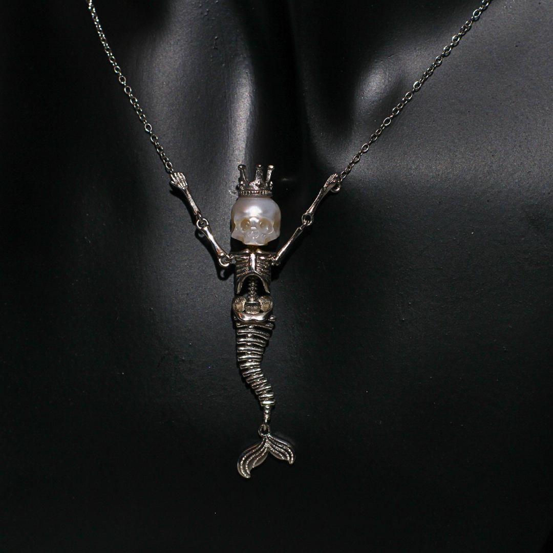 Mystic Mermaid Pearl Siren Queen Necklace with Fresh Water Hand Carved Pearl
