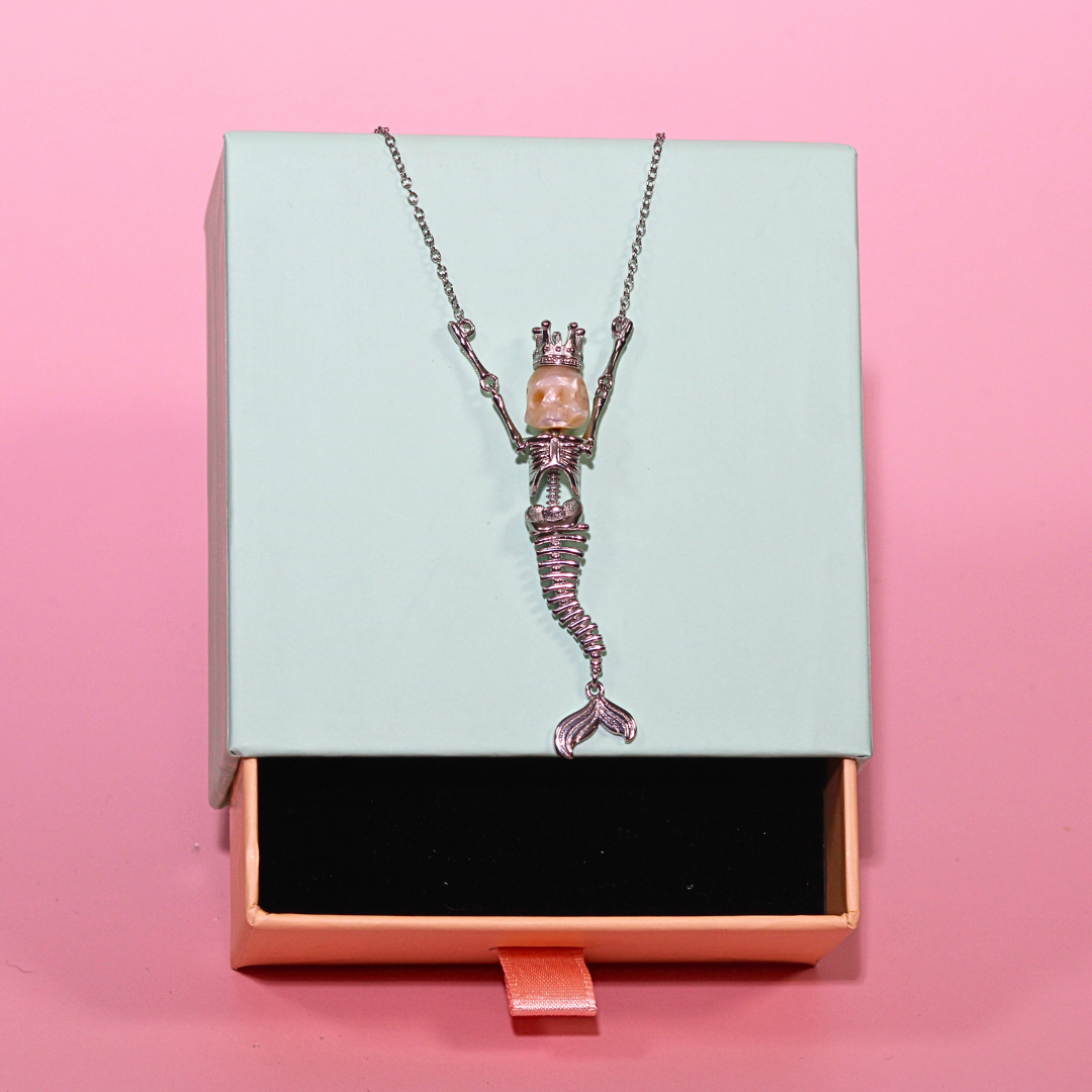 Mystic Mermaid Pearl Siren Queen Necklace with Fresh Water Hand Carved Pearl