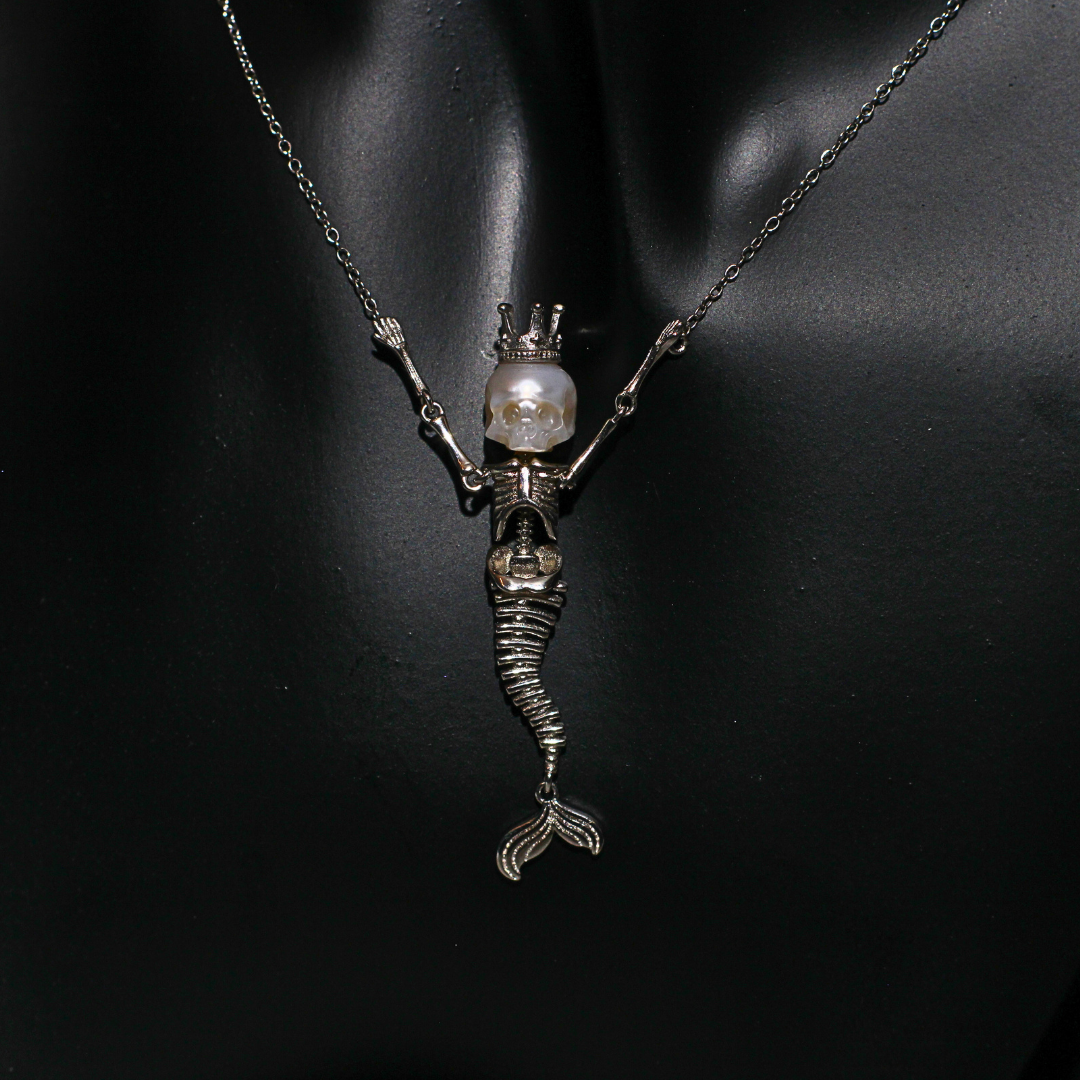 Mystic Mermaid Pearl Siren Queen Necklace with Fresh Water Hand Carved Pearl